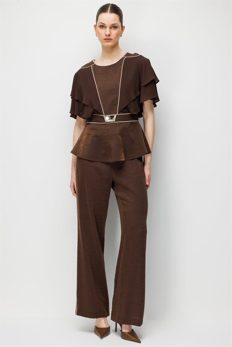 Modailgi Kraş Kumaş Yanları Şerit Biyeli Pantolon - 10099