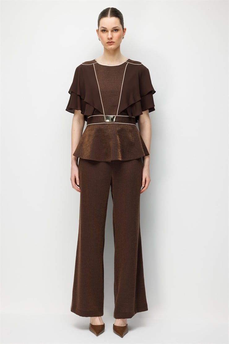 Modailgi Kraş Kumaş Yanları Şerit Biyeli Pantolon - 10099