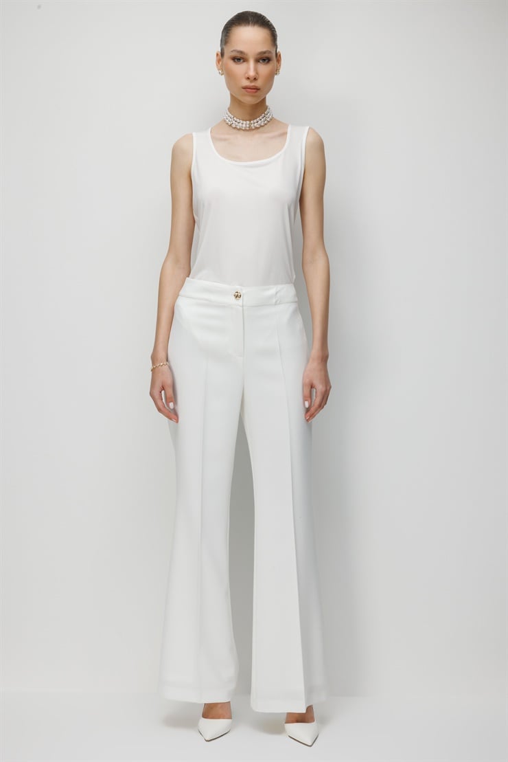Modailgi  Krep Kumaş İspanyol Paça Pantolon - 75025 Ekru