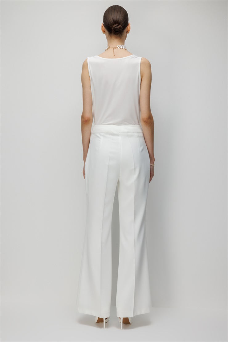 Modailgi  Krep Kumaş İspanyol Paça Pantolon - 75025 Ekru