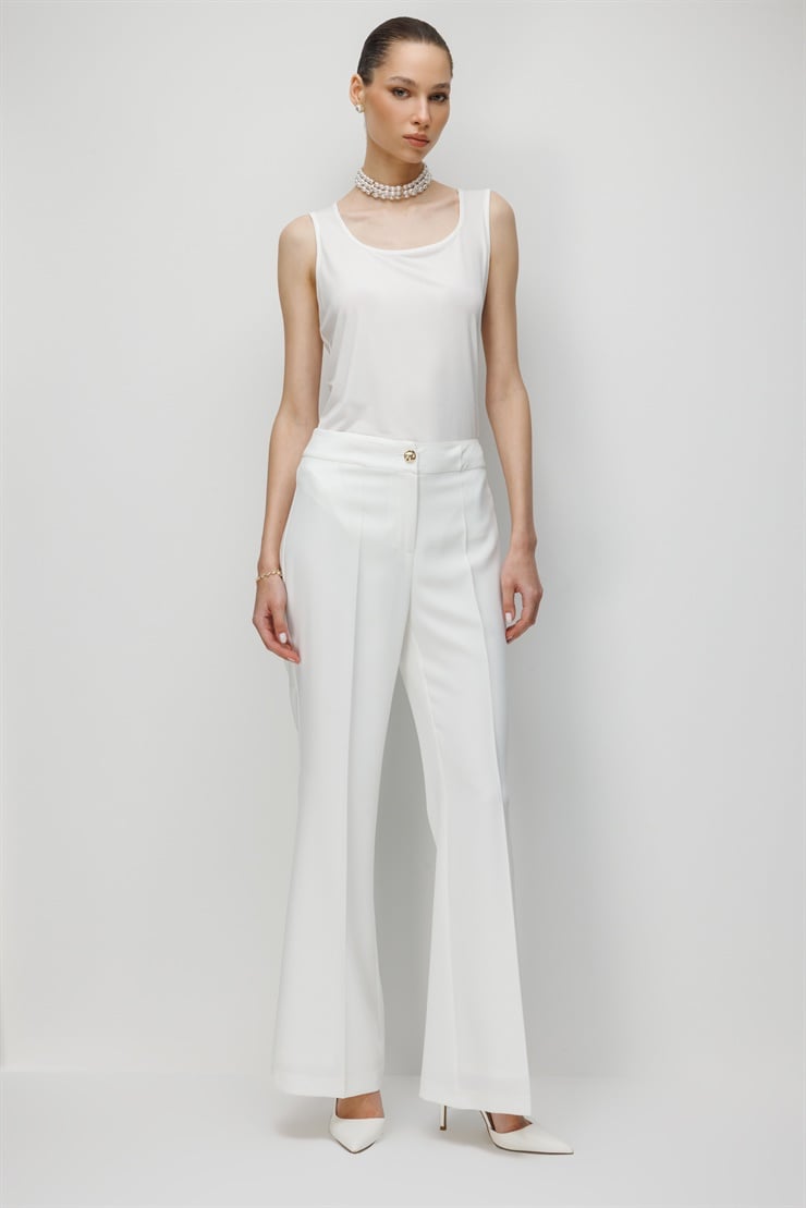 Modailgi  Krep Kumaş İspanyol Paça Pantolon - 75025 Ekru