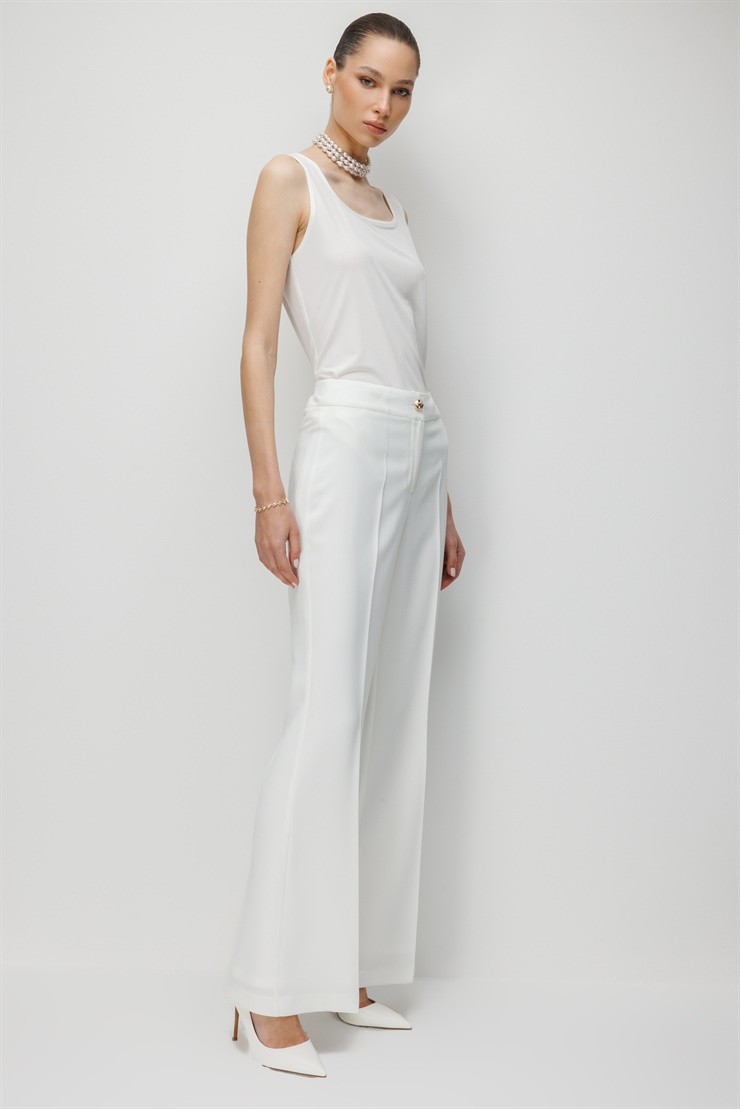 Modailgi  Krep Kumaş İspanyol Paça Pantolon - 75025 Ekru