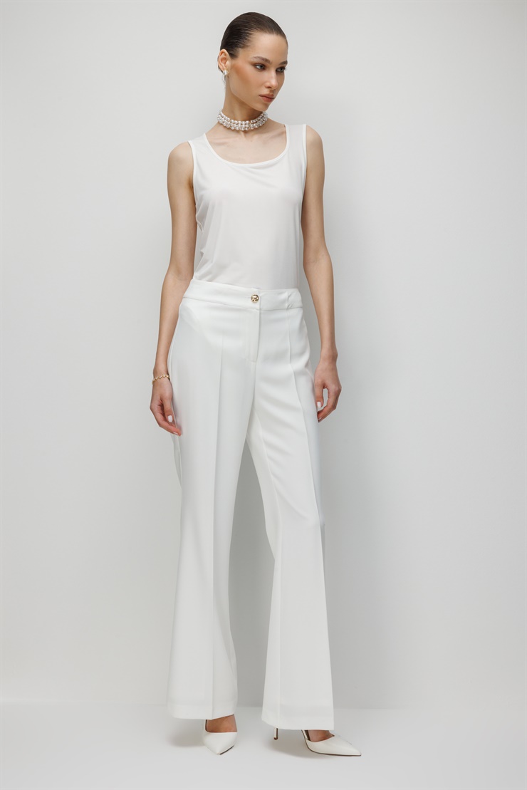 Modailgi  Krep Kumaş İspanyol Paça Pantolon - 75025 Ekru