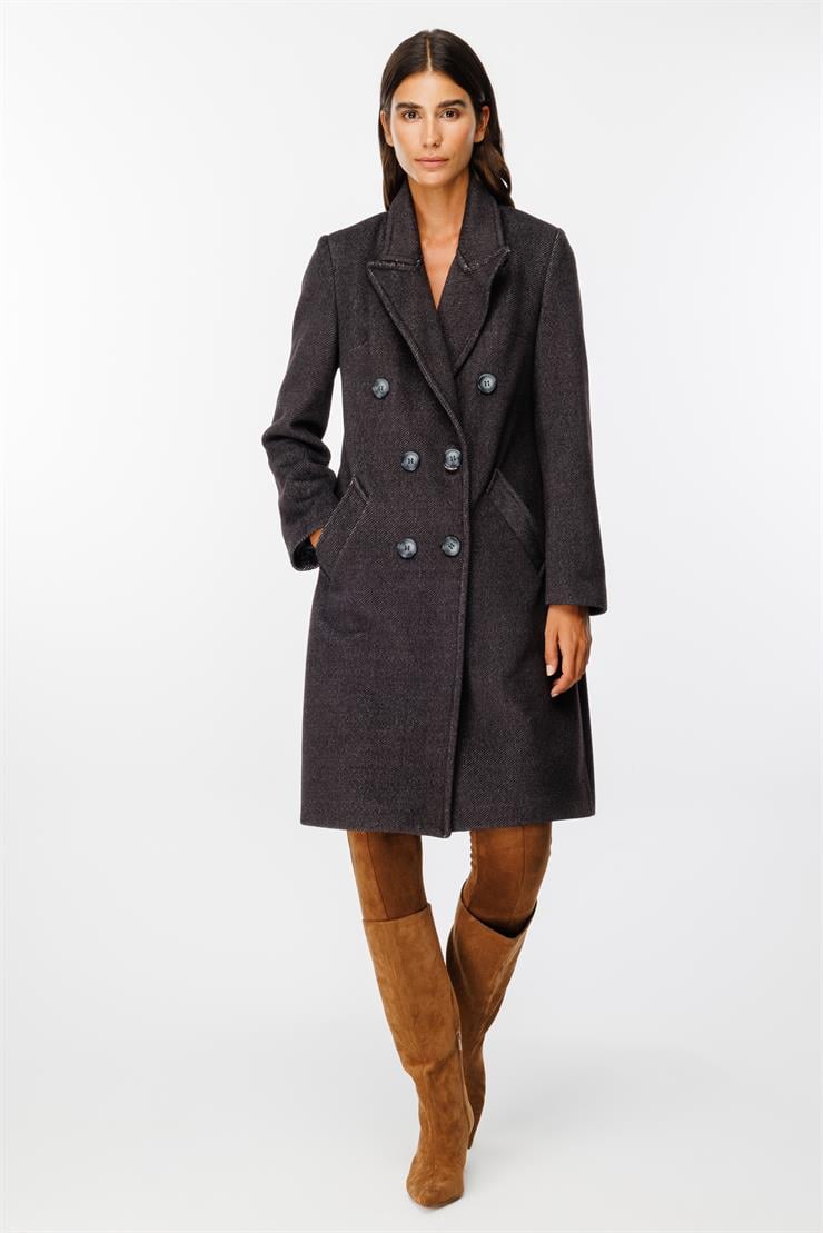 Modailgi  Kruvaze Diyagonal Çizgili Kaban Siyah