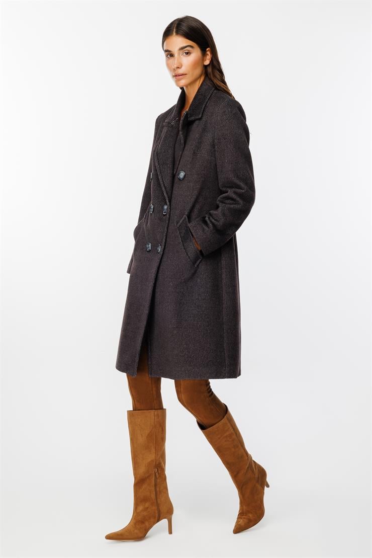 Modailgi  Kruvaze Diyagonal Çizgili Kaban Siyah