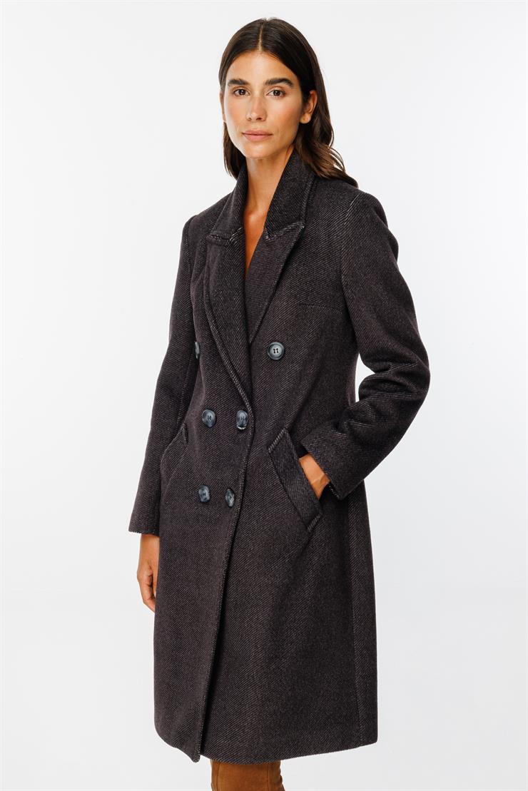 Modailgi  Kruvaze Diyagonal Çizgili Kaban Siyah