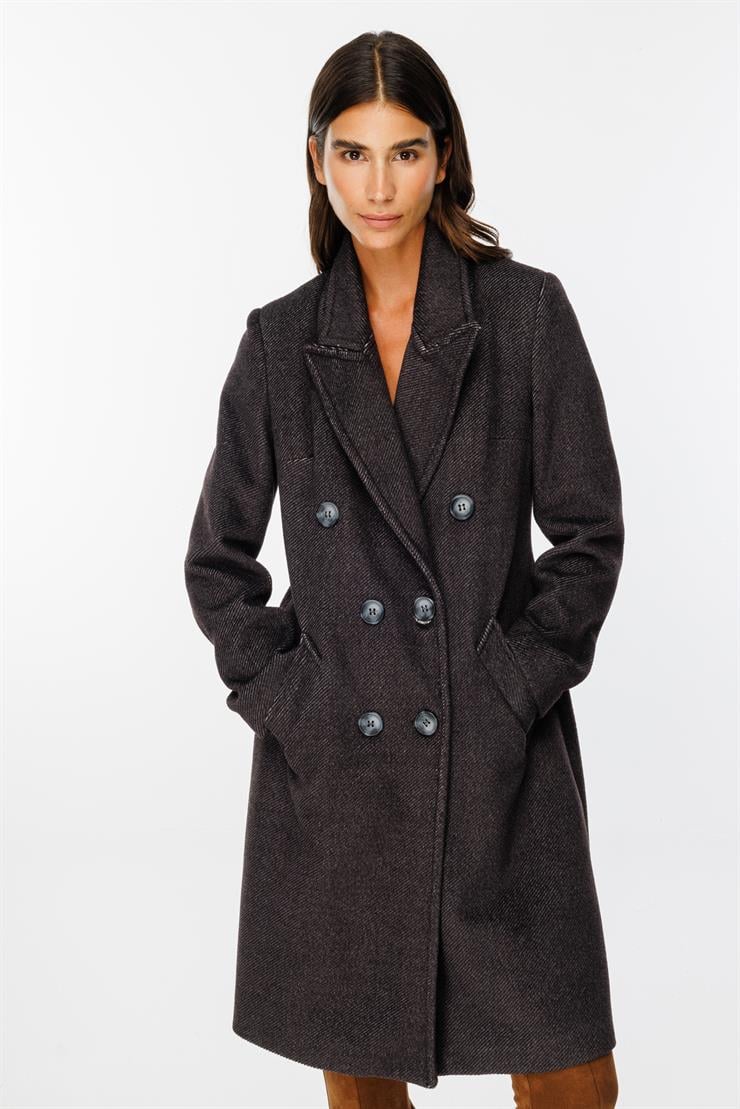 Modailgi  Kruvaze Diyagonal Çizgili Kaban Siyah