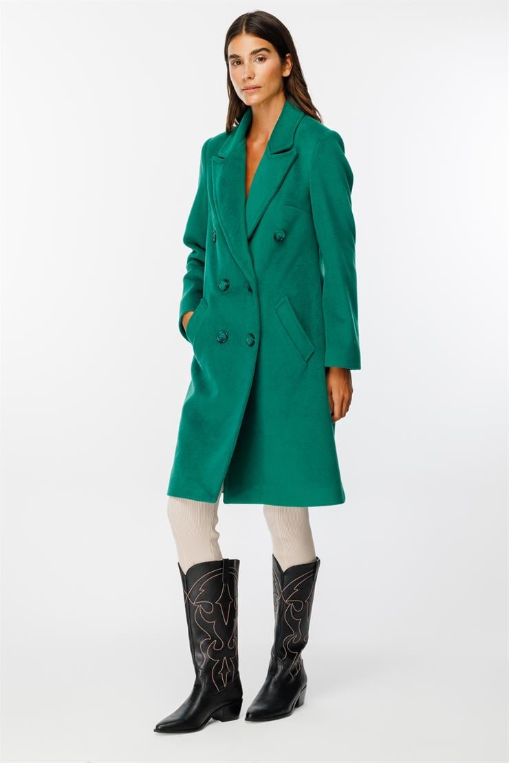 Modailgi  Kruvaze Düz Kaşe Kaban Yeşil