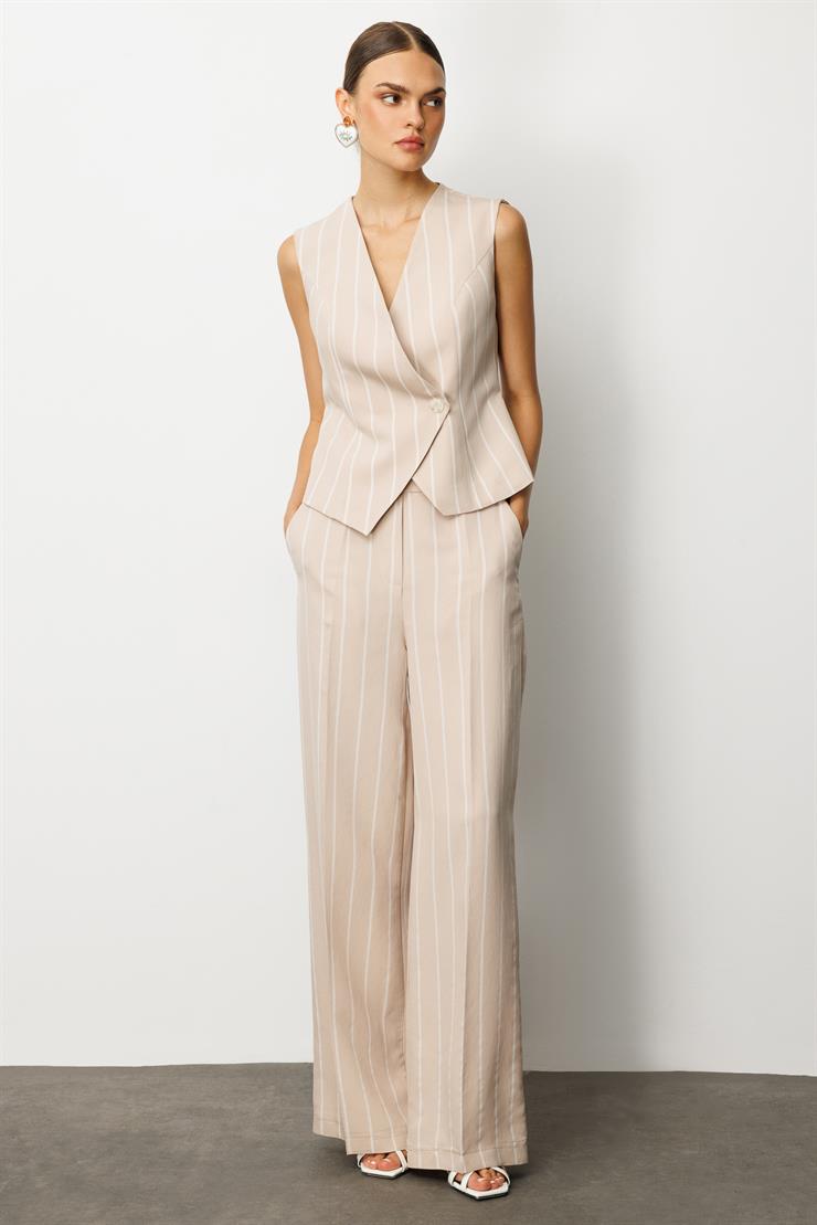 Modailgi  Kruvaze Kapamalı Bağlama Detaylı Asimetrik Kesim Yelek Taş