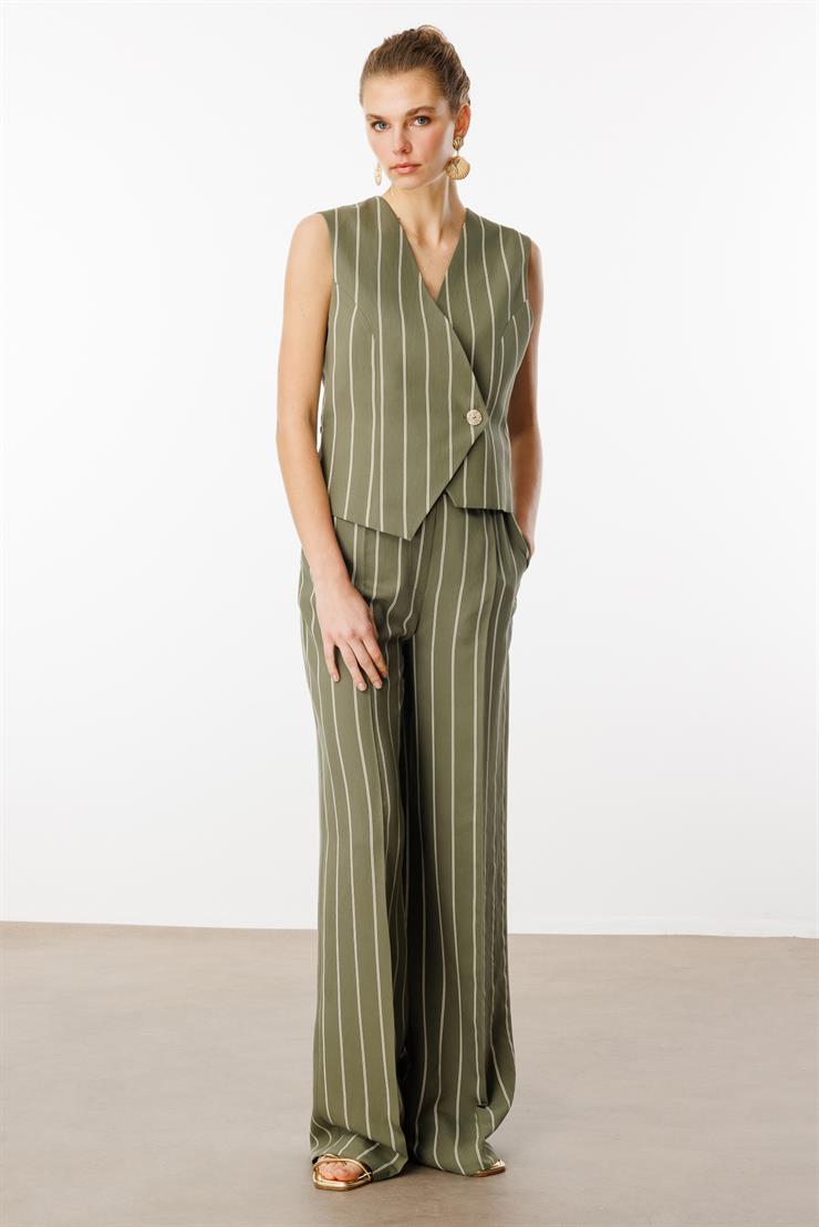 Modailgi  Kruvaze Kapamalı Bağlama Detaylı Asimetrik Kesim Yelek Haki