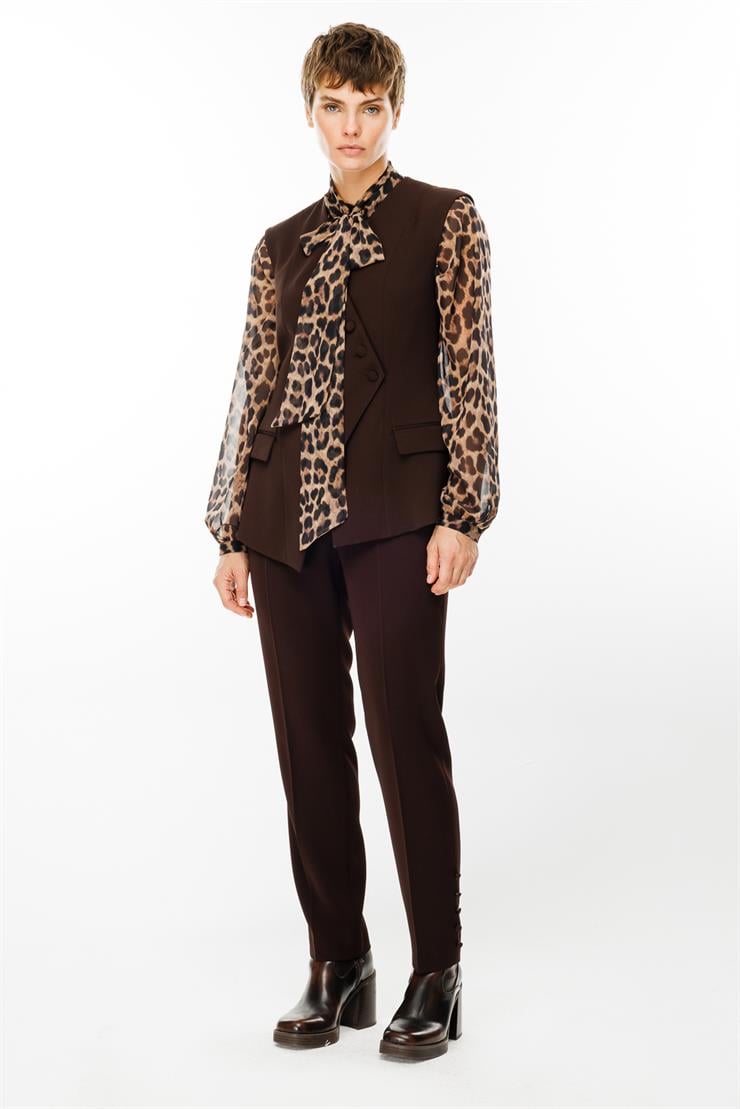 Modailgi  Kruvaze Kapamalı Düğme Detaylı Uzun Yelek - 4103 Kahve