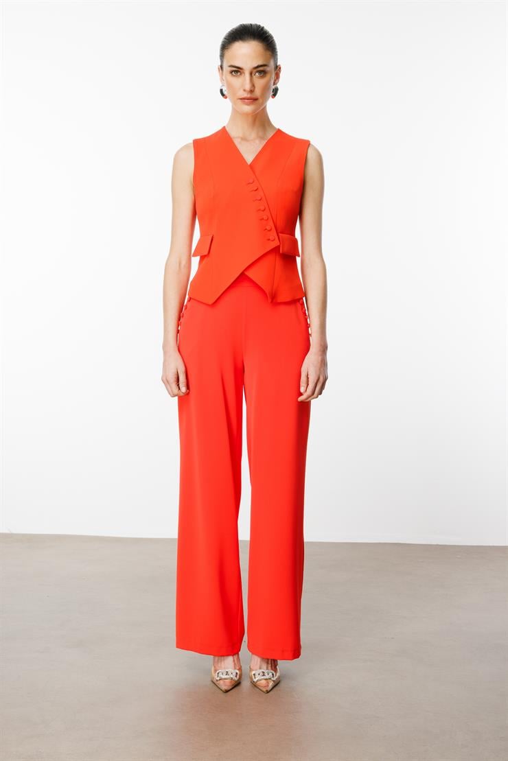 Modailgi  Kruvaze Kapamalı Düğme Detaylı Kısa Yelek - 4104 Mercan