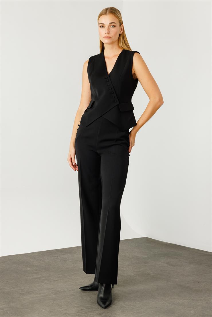 Modailgi  Kruvaze Kapamalı Düğme Detaylı Kısa Yelek - 4104 Siyah