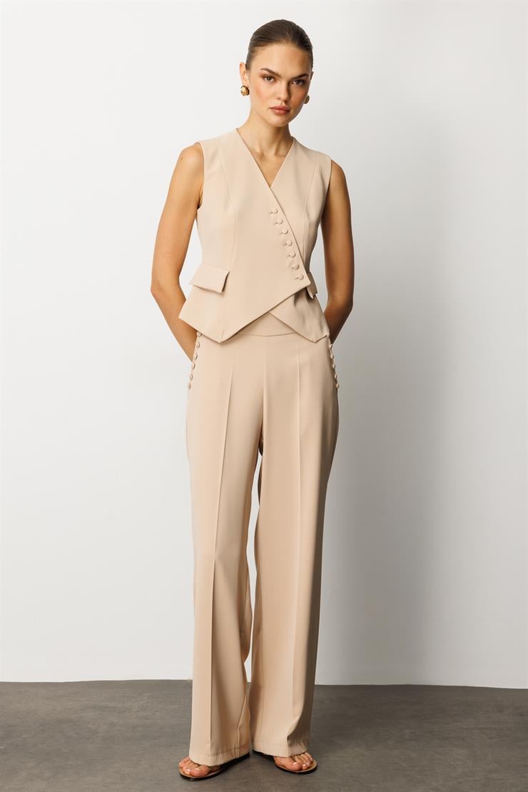 Modailgi  Kruvaze Kapamalı Düğme Detaylı Kısa Yelek - 4104 Taş