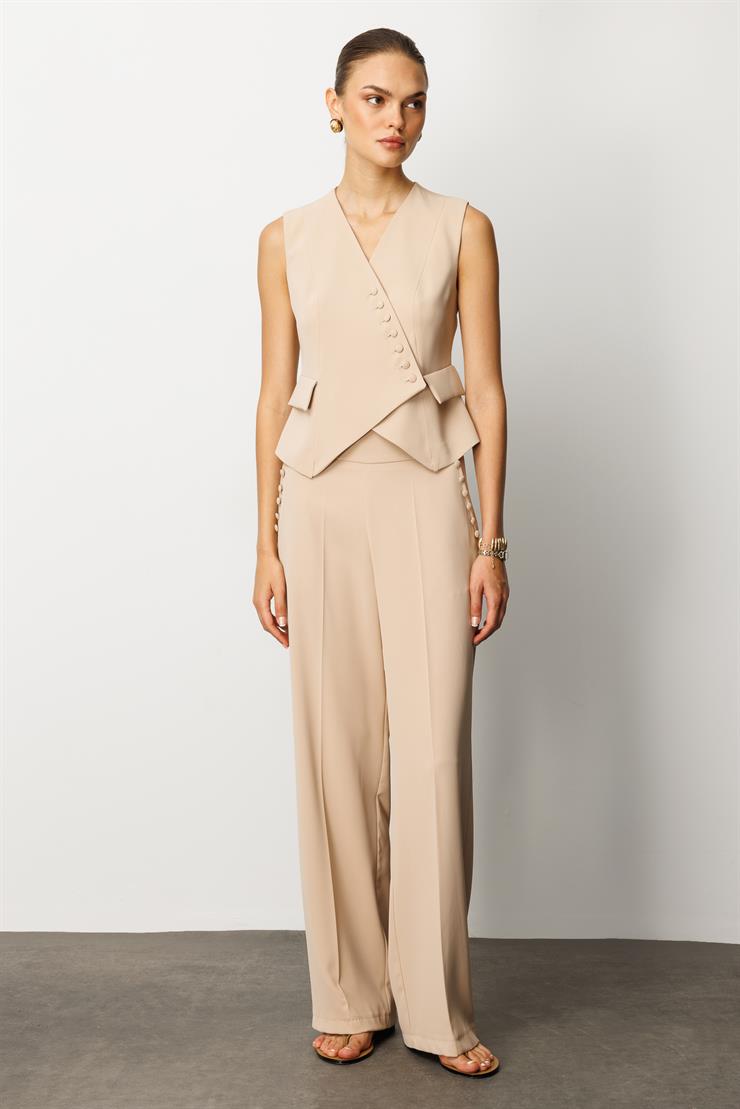 Modailgi  Kruvaze Kapamalı Düğme Detaylı Kısa Yelek - 4104 Taş