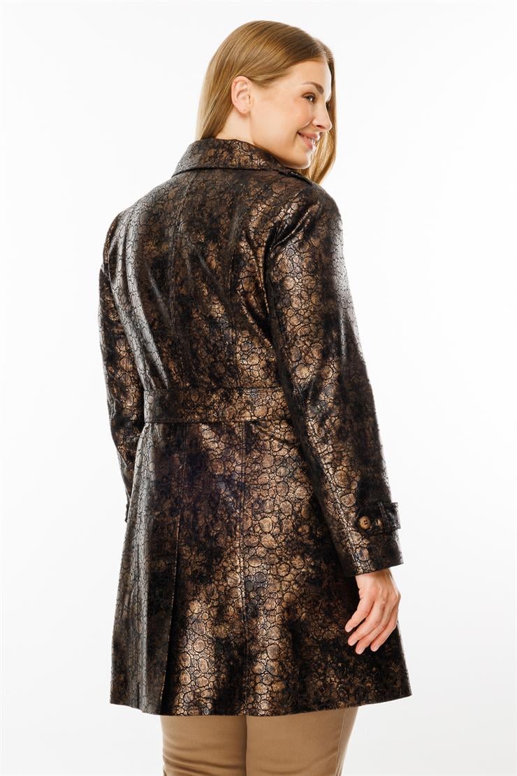 Modailgi  Kruvaze Kapamalı Varaklı Deri Trenç Gold/Siyah