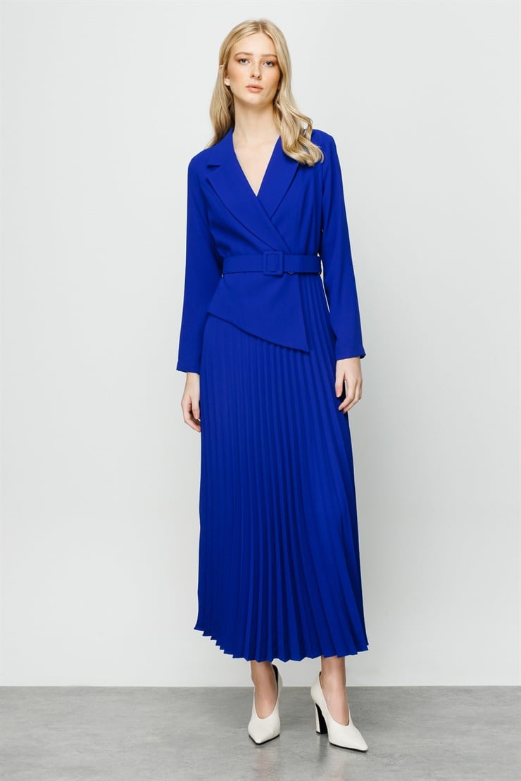 Modailgi  Kruvaze Kemerli Pilisoley Elbise Saks