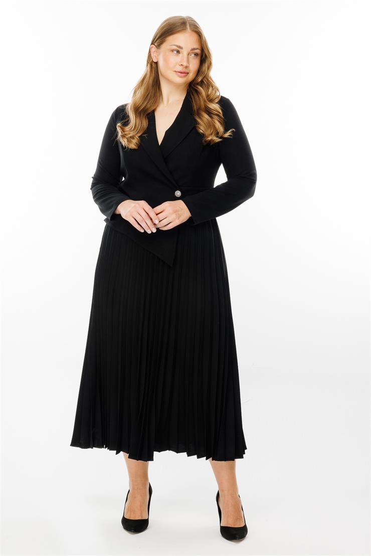 Modailgi  Kruvaze Pilisoley Elbise Siyah