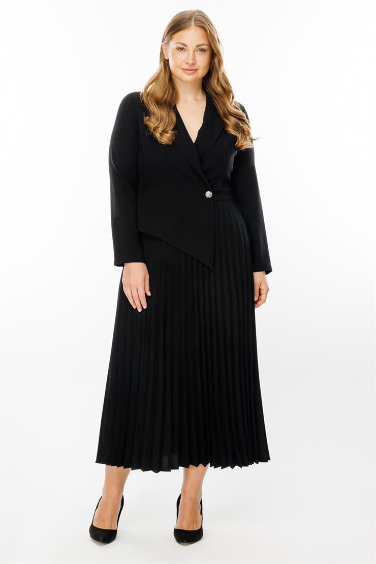 Modailgi  Kruvaze Pilisoley Elbise Siyah