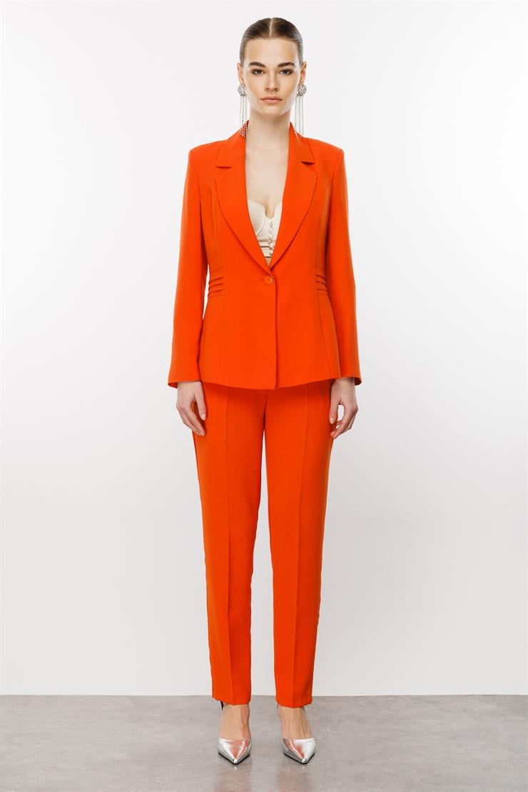 Modailgi  Kuptan Nervür Detaylı Yarım Astarlı Tek Düğme Ceket Orange