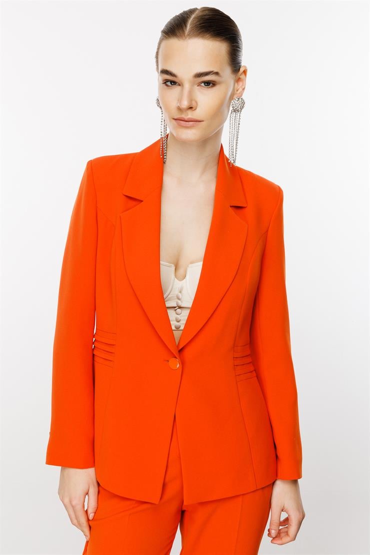 Modailgi  Kuptan Nervür Detaylı Yarım Astarlı Tek Düğme Ceket Orange