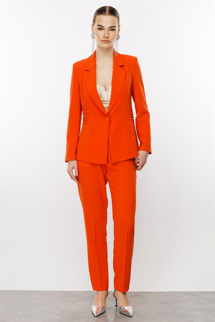 Modailgi  Kuptan Nervür Detaylı Yarım Astarlı Tek Düğme Ceket Orange