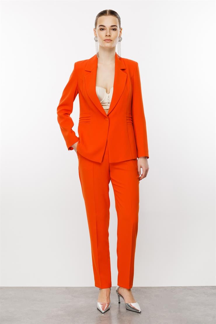 Modailgi  Kuptan Nervür Detaylı Yarım Astarlı Tek Düğme Ceket Orange