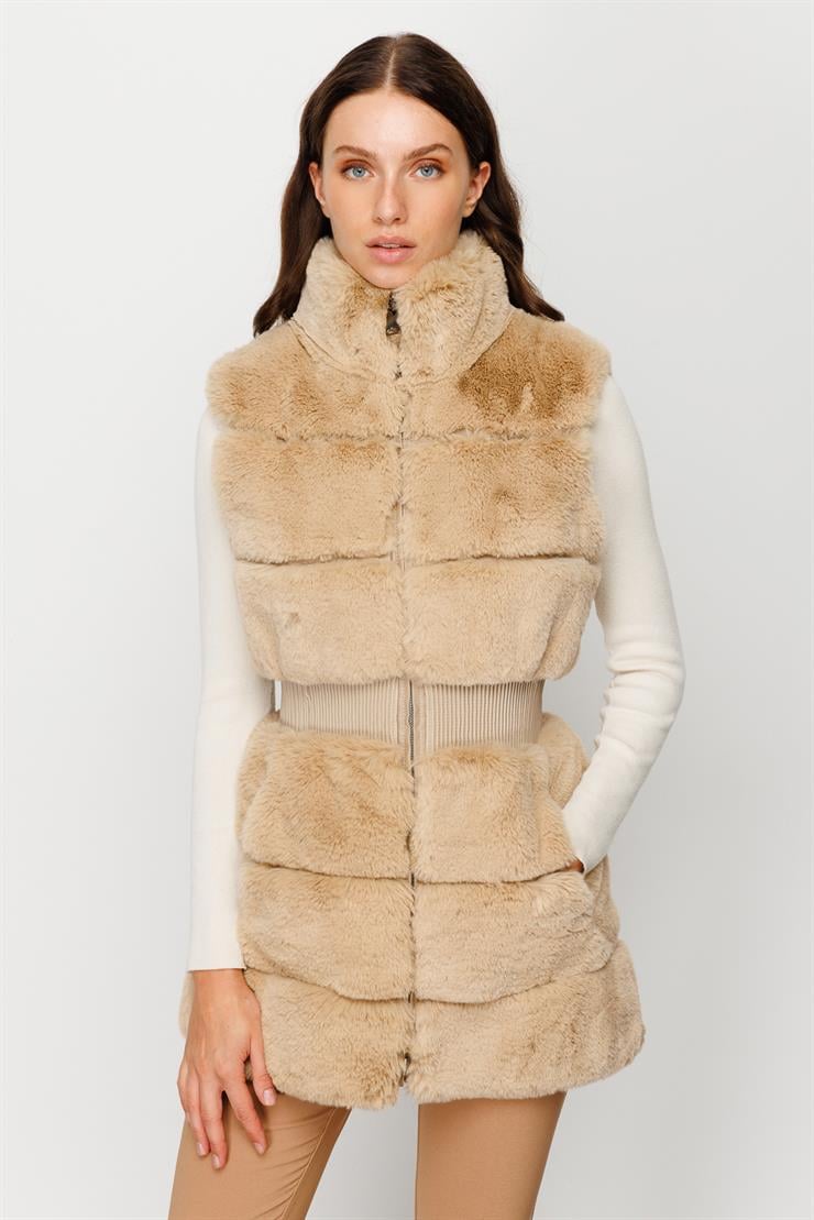 Modailgi  Kürk Yelek Camel