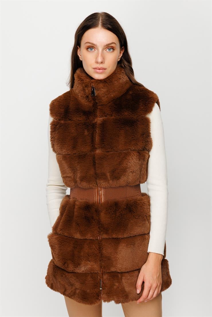 Modailgi  Kürk Yelek Kahve