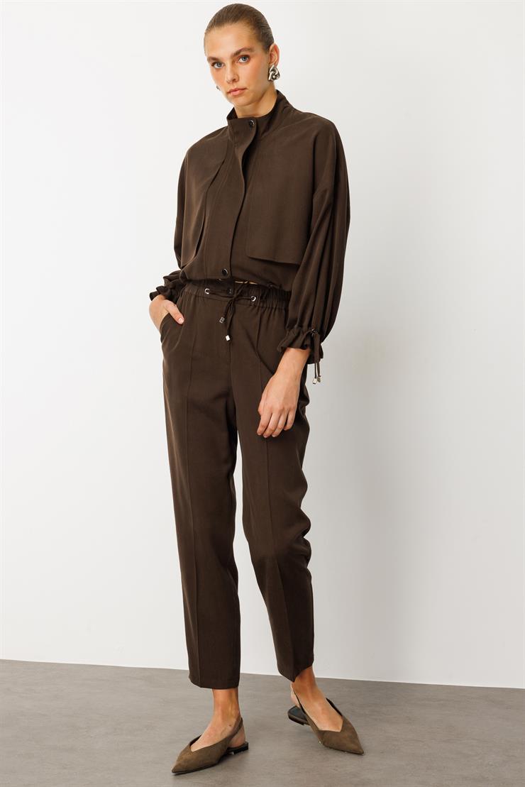 Modailgi  Kuş Gözü Detaylı Beli Lastikli Pantolon - 15022 Kahve