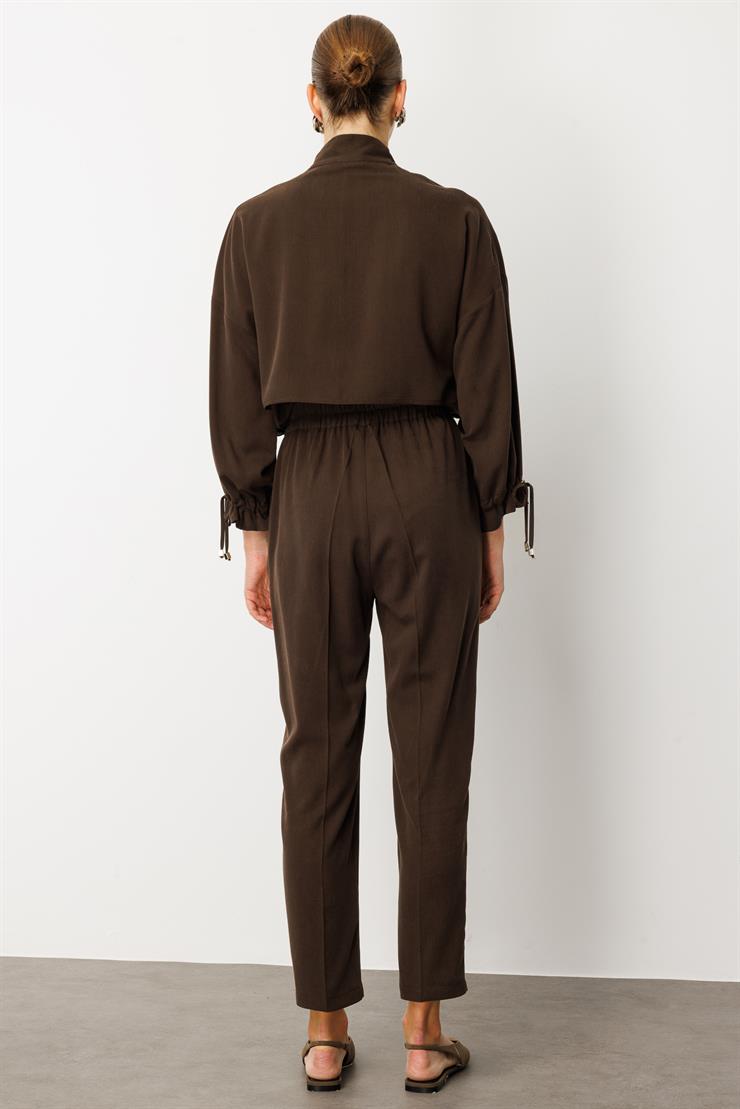 Modailgi  Kuş Gözü Detaylı Beli Lastikli Pantolon - 15022 Kahve