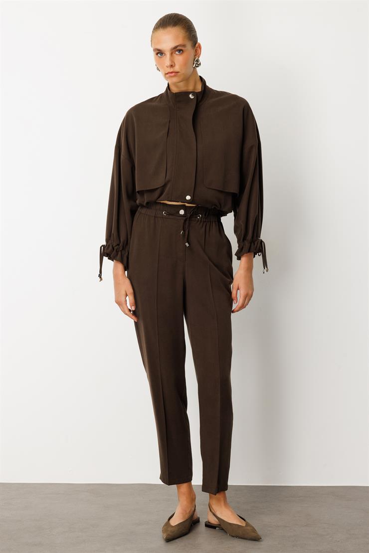 Modailgi  Kuş Gözü Detaylı Beli Lastikli Pantolon - 15022 Kahve