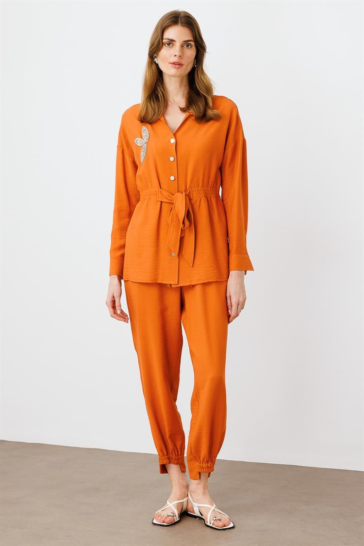 Modailgi  Kuşak Detaylı Taş Aksesuarlı Tunik Tarçın