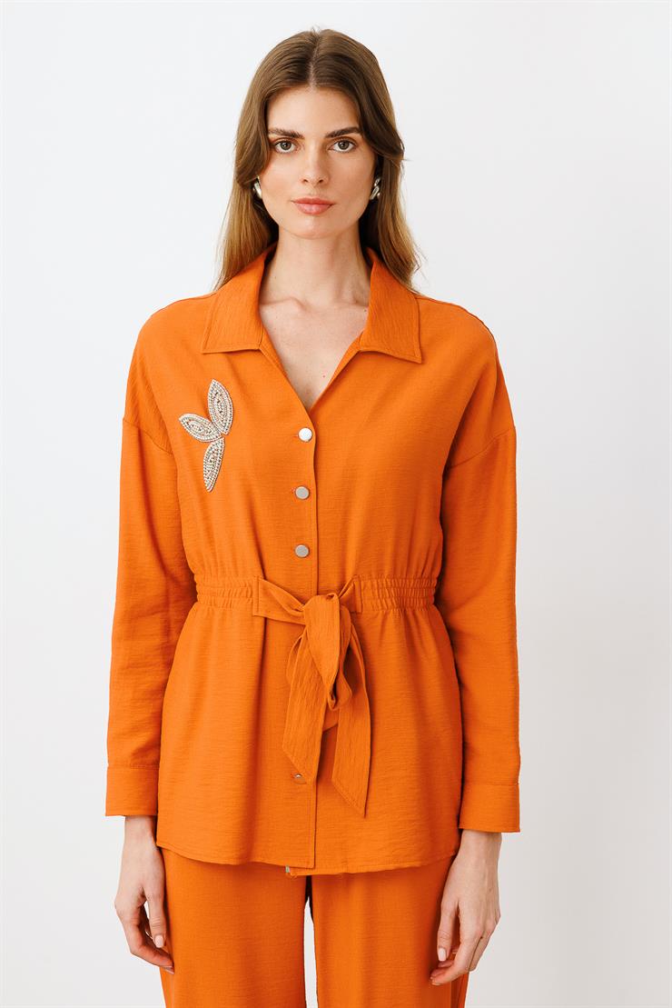 Modailgi  Kuşak Detaylı Taş Aksesuarlı Tunik Tarçın