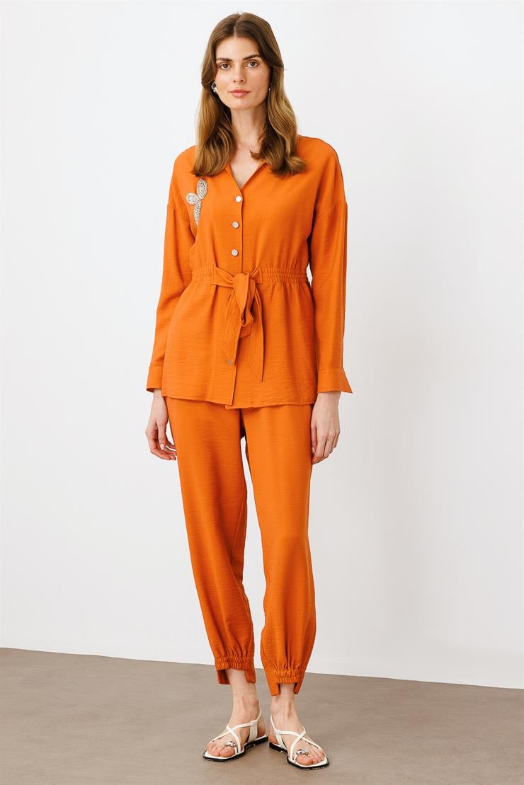 Modailgi  Kuşak Detaylı Taş Aksesuarlı Tunik Tarçın