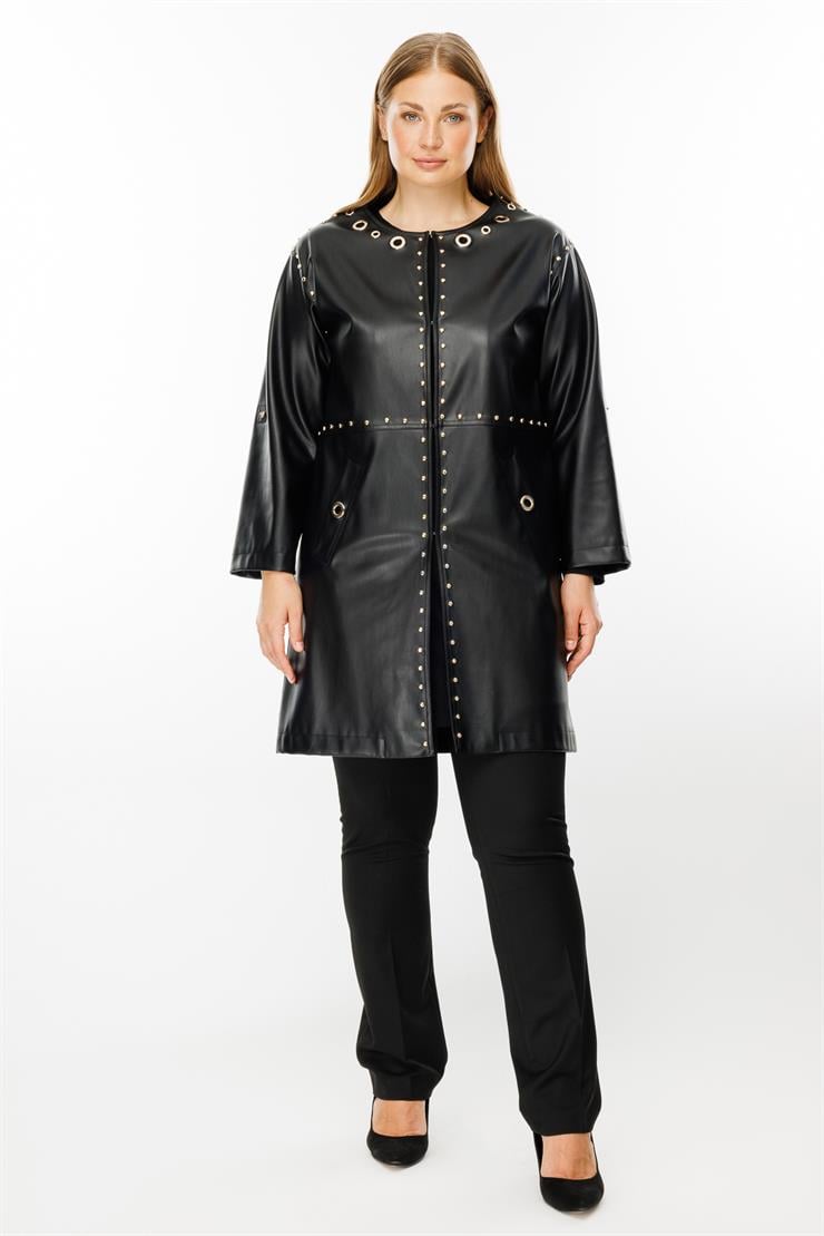 Modailgi  Kuşgözü ve Trok Detaylı Deri Kap Siyah