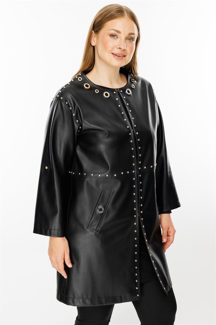 Modailgi  Kuşgözü ve Trok Detaylı Deri Kap Siyah