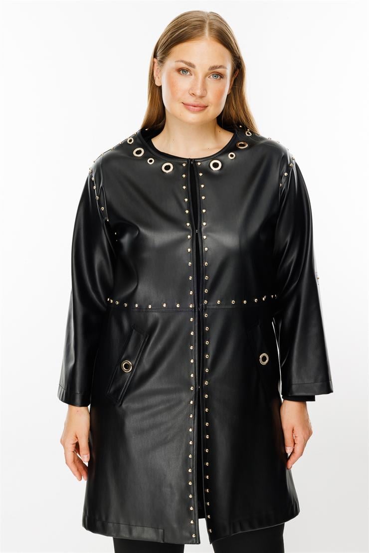 Modailgi  Kuşgözü ve Trok Detaylı Deri Kap Siyah