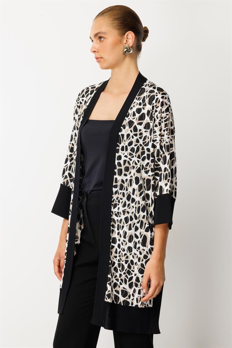 Modailgi  Leopar Desen Düğme Detaylı Ribanalı Uzun Ceket Leopar