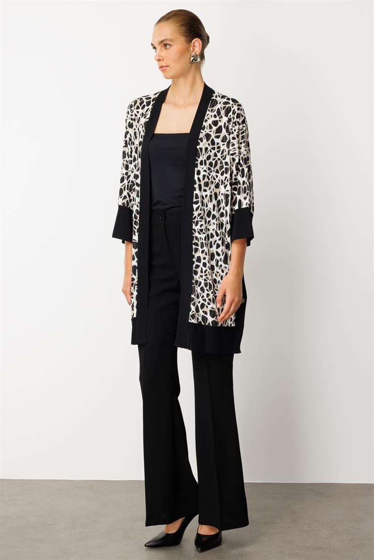 Modailgi  Leopar Desen Düğme Detaylı Ribanalı Uzun Ceket Leopar