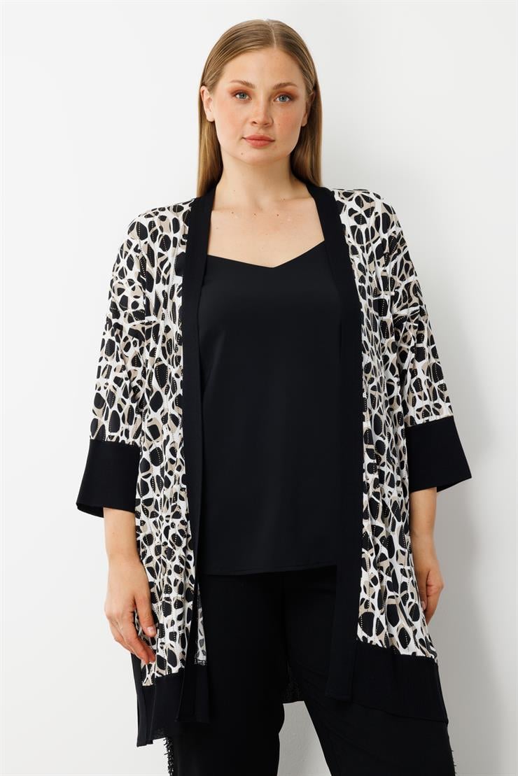 Modailgi  Leopar Desen Düğme Detaylı Ribanalı Uzun Ceket Leopar