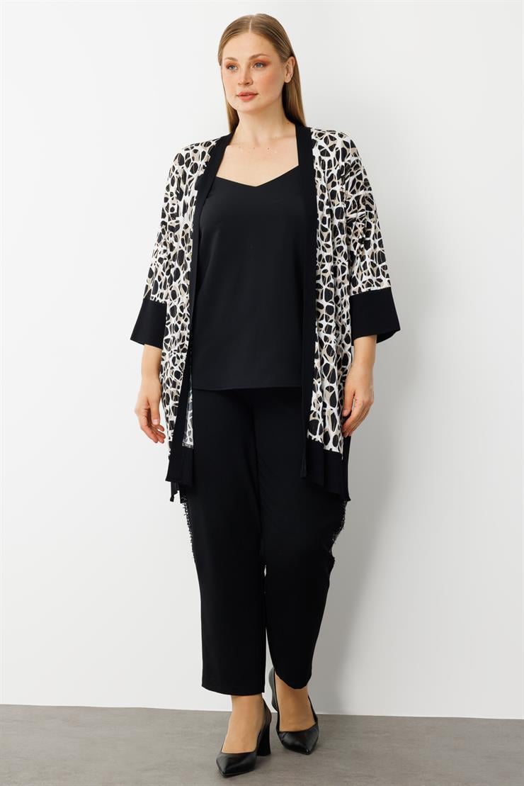 Modailgi  Leopar Desen Düğme Detaylı Ribanalı Uzun Ceket Leopar