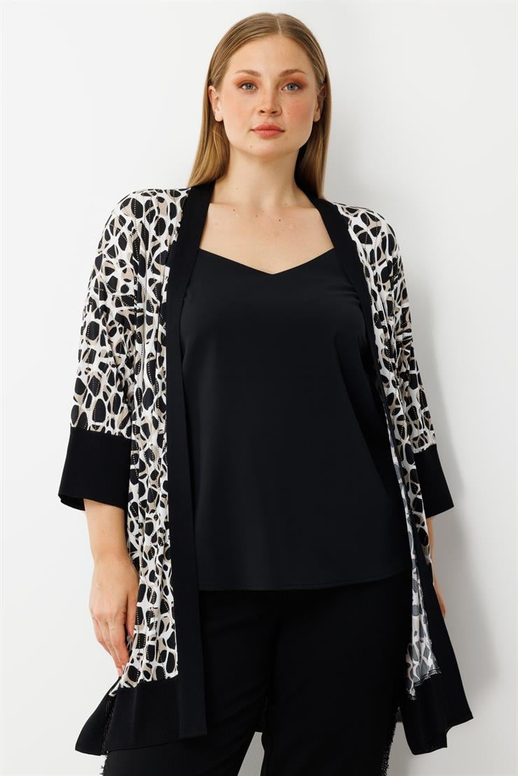 Modailgi  Leopar Desen Düğme Detaylı Ribanalı Uzun Ceket Leopar