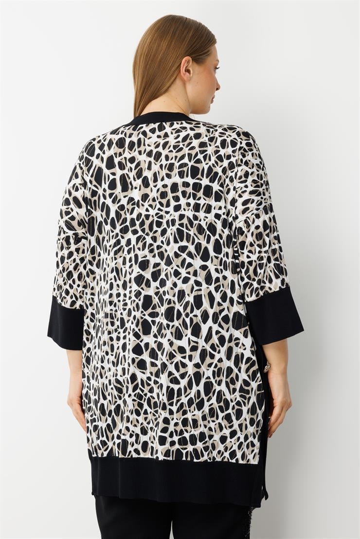 Modailgi  Leopar Desen Düğme Detaylı Ribanalı Uzun Ceket Leopar