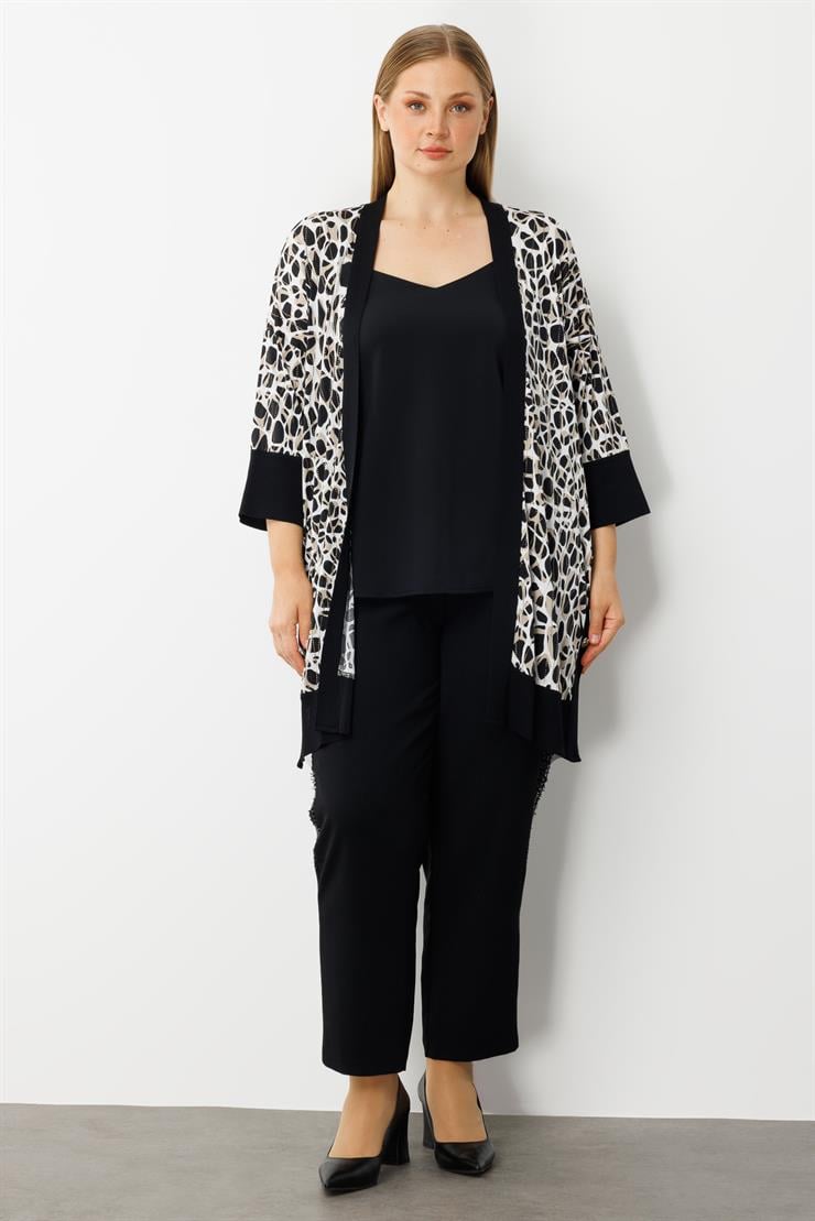 Modailgi  Leopar Desen Düğme Detaylı Ribanalı Uzun Ceket Leopar