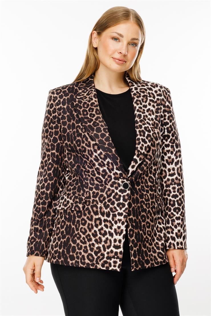 Modailgi  Leopar Desen Mono Yaka Tek Düğme Ceket Siyah