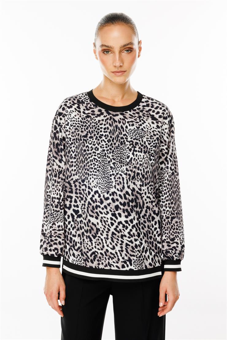 Modailgi  Leopar Desen Sıfır Yaka Tunik Siyah
