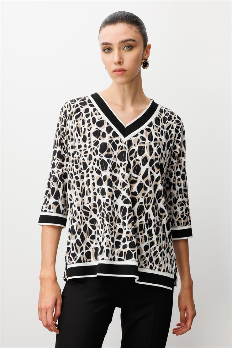 Modailgi  Leopar Desen V Yaka Ribanalı Bluz Leopar