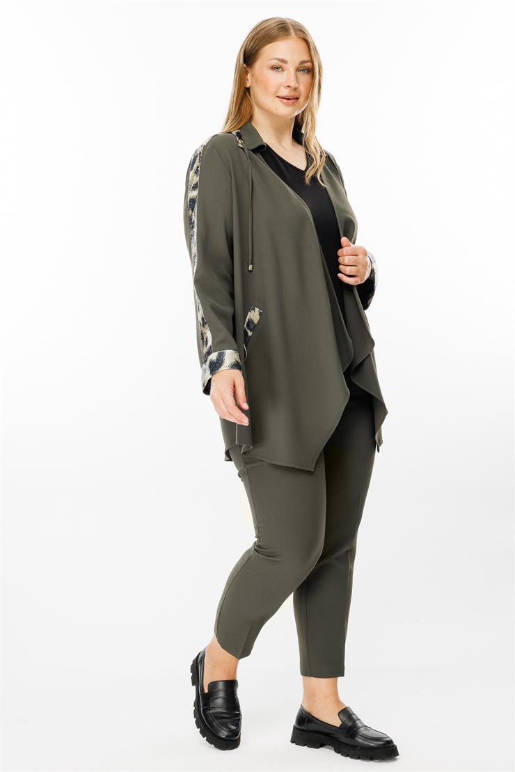 Modailgi  Leopar Detaylı İkili Takım Haki