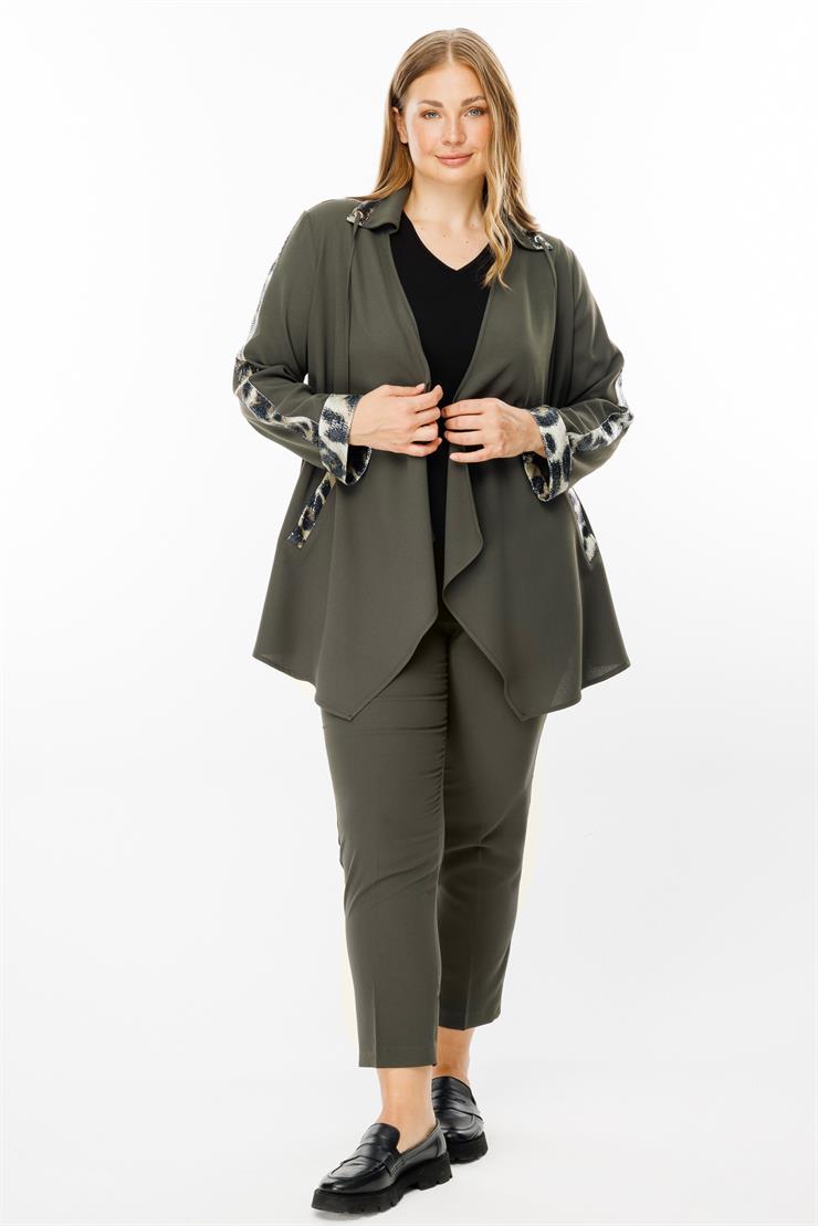 Modailgi  Leopar Detaylı İkili Takım Haki